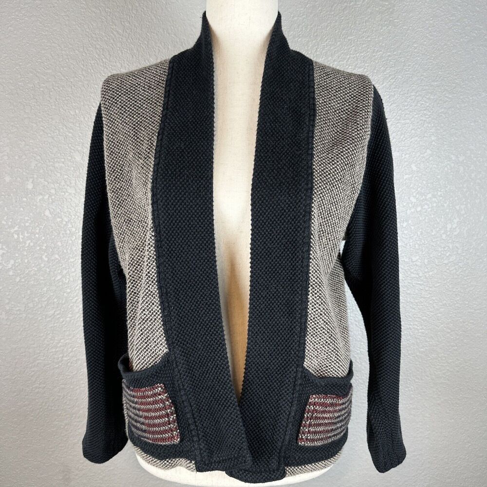 Chris Triola Handmade Gray Black Cotton Cardigan Sweater Size L Large Pockets